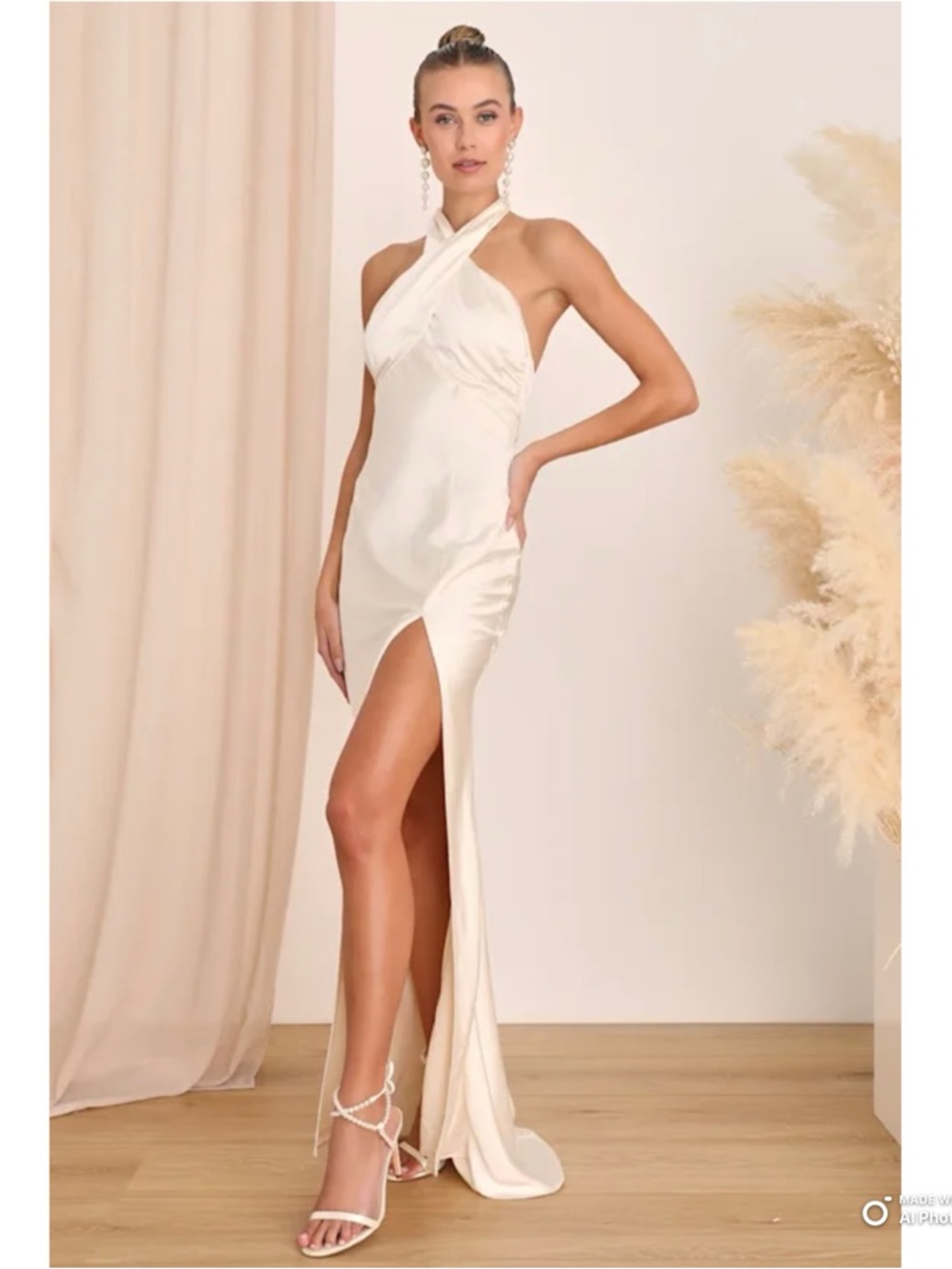 Lulus Large Start of Forever Ivory Satin Halter Mermaid Maxi Dress NWT Wedding - Picture 7 of 15